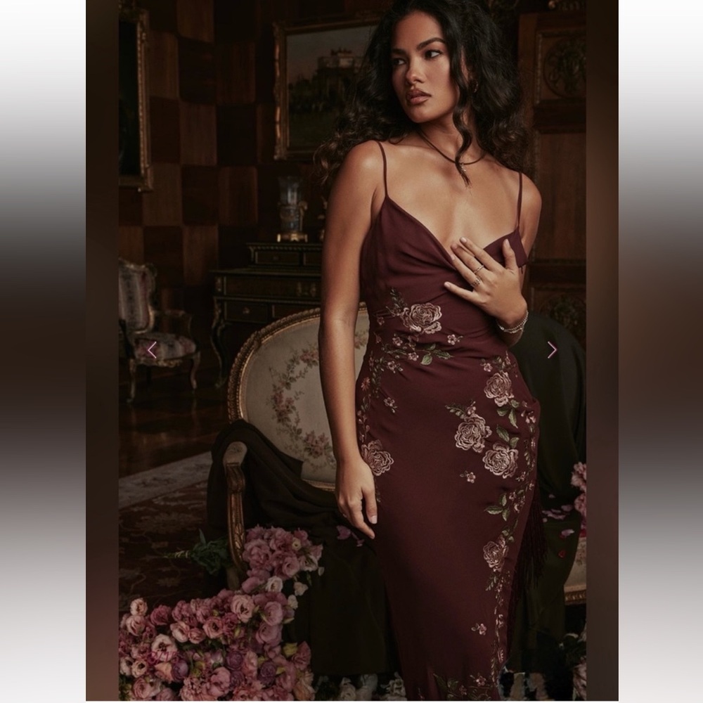 ❤️‍🔥Firm Price❤️‍🔥House of CB ELOISA Wine Embroidered Midi Dress - Picture 11 of 15